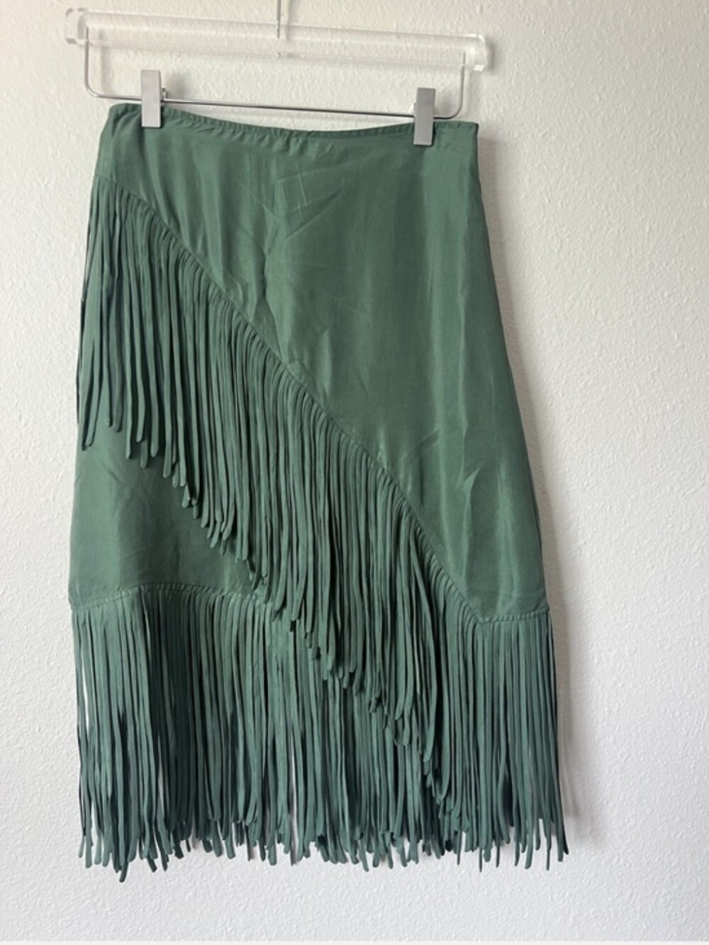 OUTLAWS WESTERN FRINGE SILK SKIRT Size Small Green Rodeo